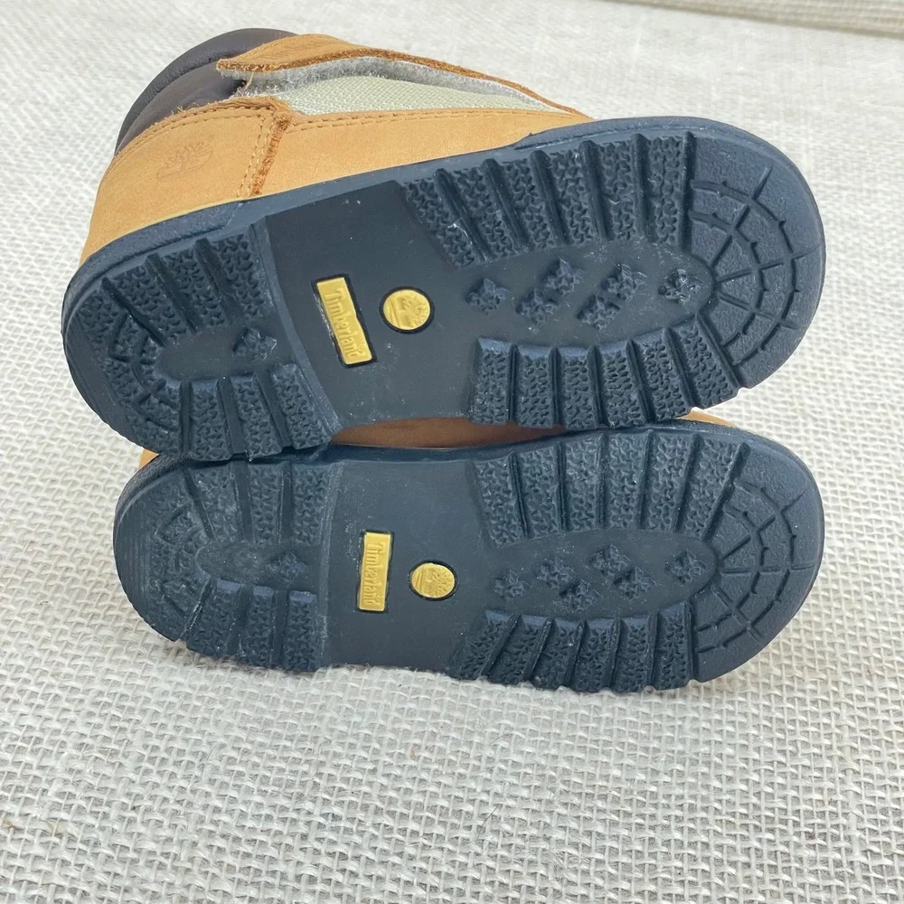 Timberland Infant Baby Boots Tan Leather Lace Up Hook and Loop‎ Sz 4